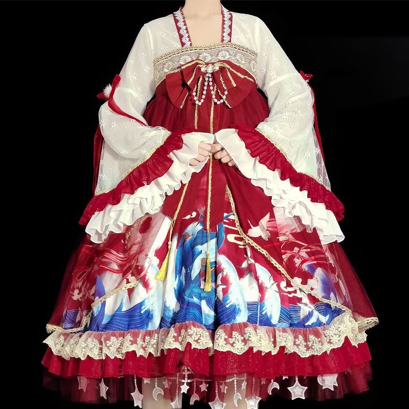{现货}~原创设计Lolita山海经中国风古风改良op长袖连衣裙