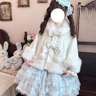 MY猫与星光点点秋冬毛绒斗篷小雪球lotita外套原创设计甜美保暖