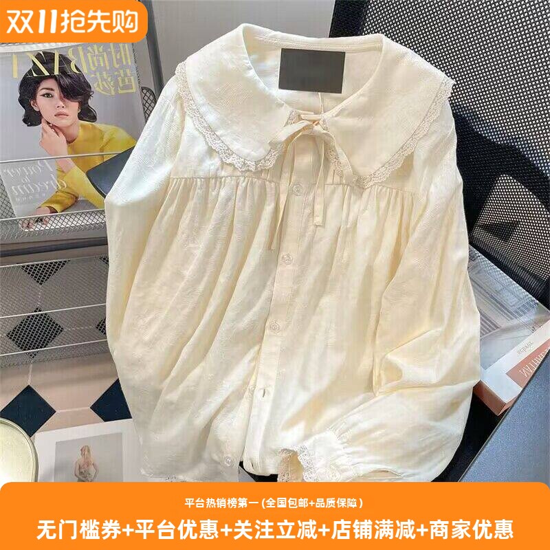 法式甜美小众娃领花边长袖