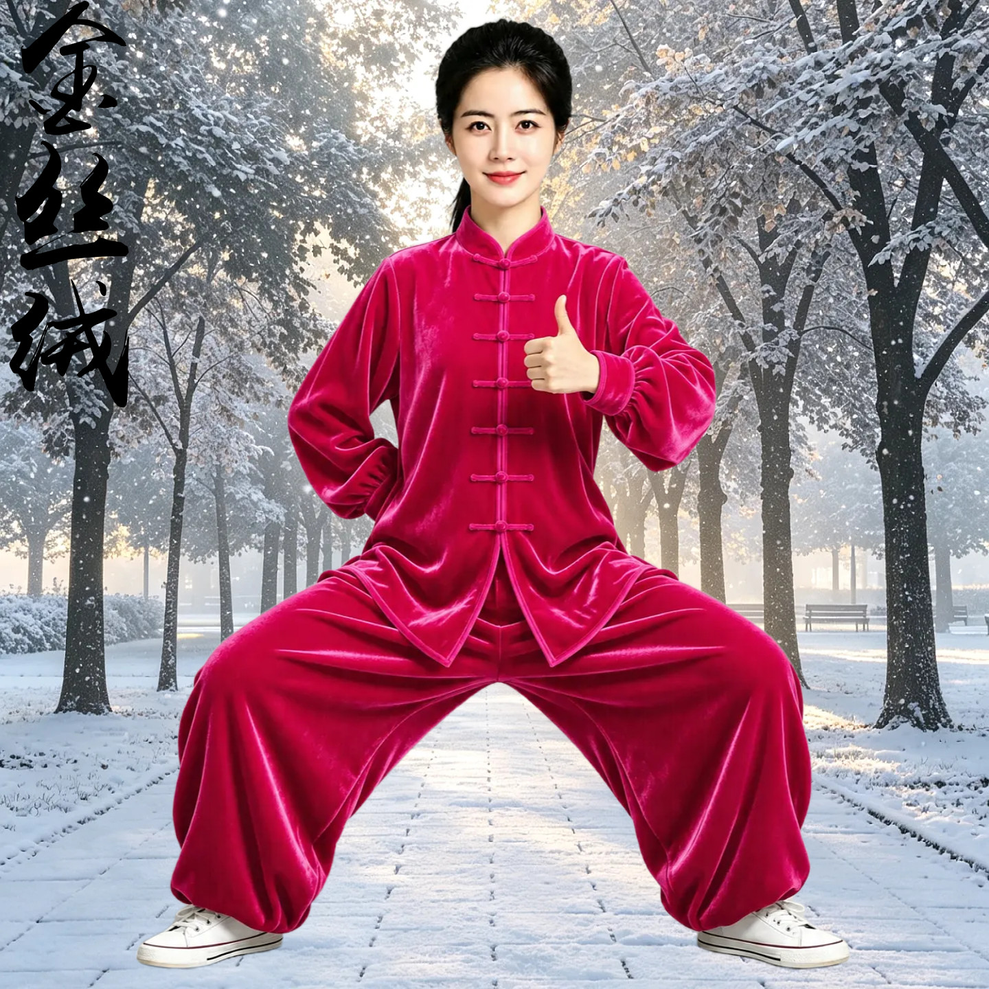 秋冬季金丝绒太极服女加厚练功服南韩绒中老年晨练服服比赛表演服
