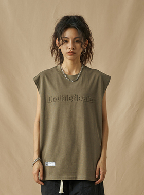 DOUBLEDEALER无袖t恤女潮夏季运动休闲坎肩美式重磅纯棉薄款背心