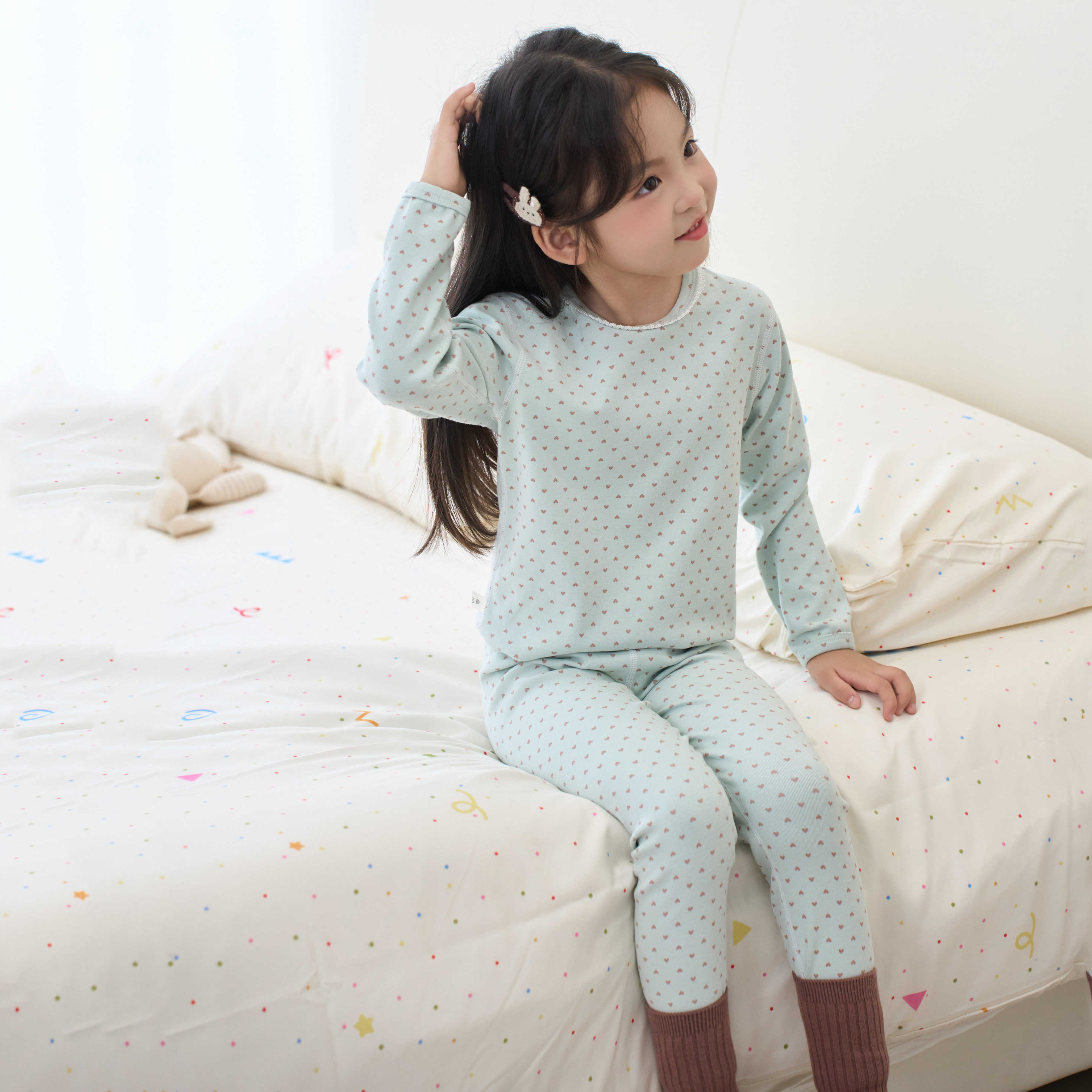 秋冬女童A类纯棉无骨家居服套装