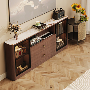 中古风实木超薄落地电视柜收纳储物一体窄客厅家用卧室轻奢高级感