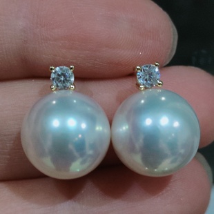 大珍珠耳钉戴妃媲美澳白天然淡水纯银正圆爱迪生王妃款单钻锆石