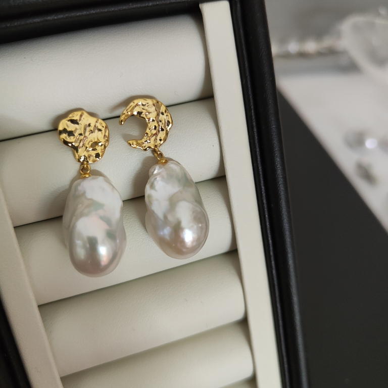 大颗炫彩诸暨天然巴洛克不规则珍珠耳饰耳环不对称耳坠新