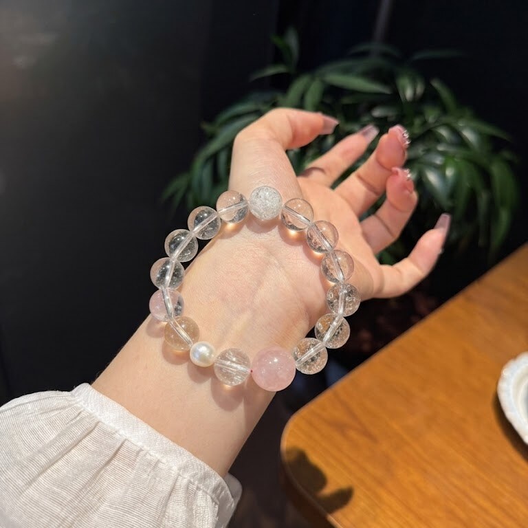 白水粉晶手串 单颗天然大粉晶 高级感仙女必备 显白不挑人送女友