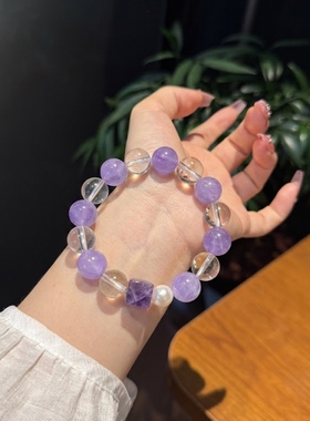 纯欲风紫水晶手串 珍珠点缀 清冷感 不挑肤色穿搭小众轻奢设计