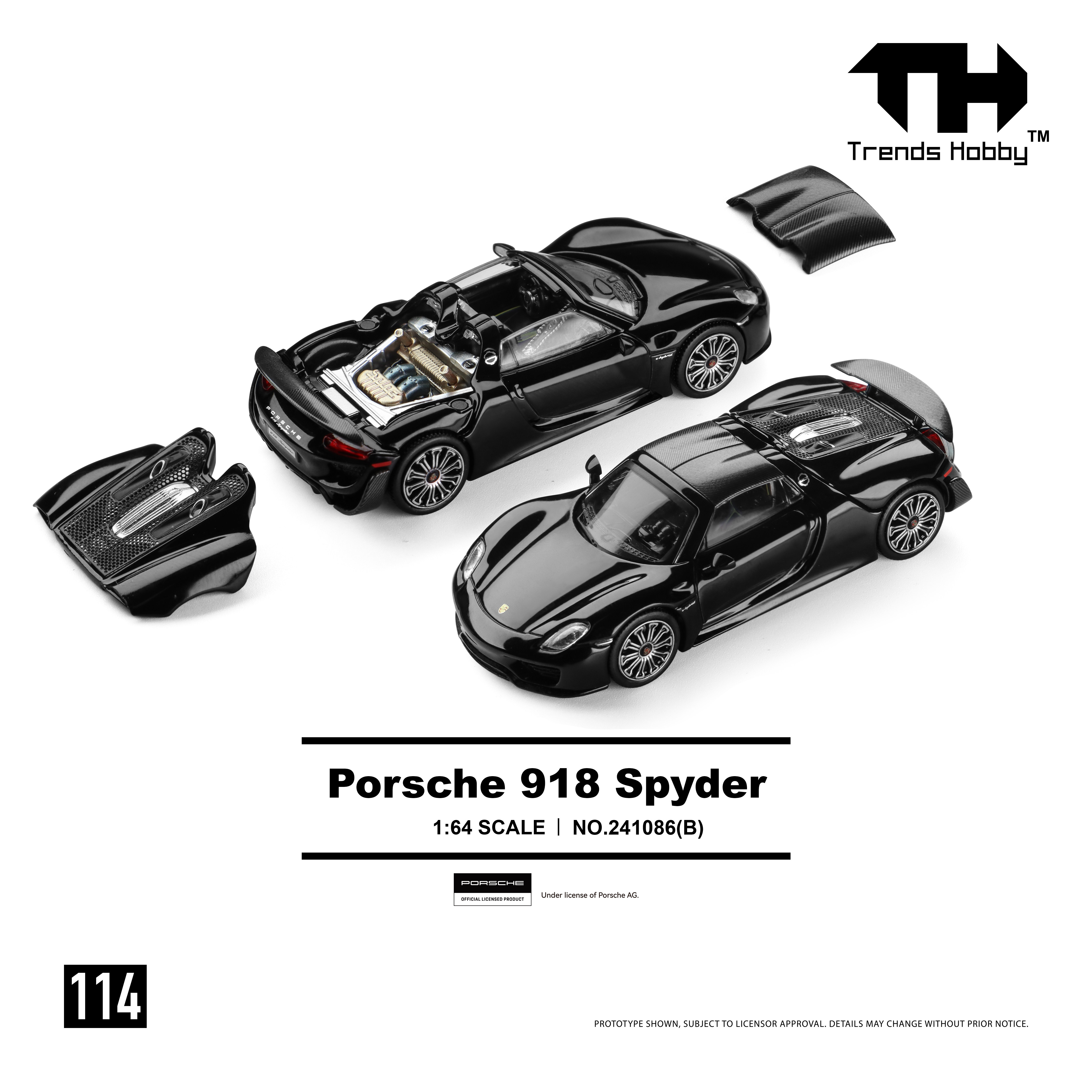 TH预售 1/64 保时捷918Spyder 黑色 敞篷超跑汽车模型摆件 114