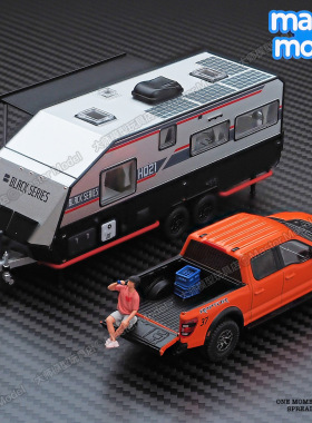 拓意1:64露营黑系房车拖挂车HQ21黑银仿真合金汽车模型摆件T22-01