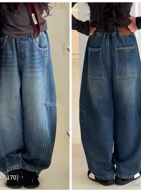 小智同学2025冬新款7156一体加绒牛仔老爹裤中大男女童可亲子