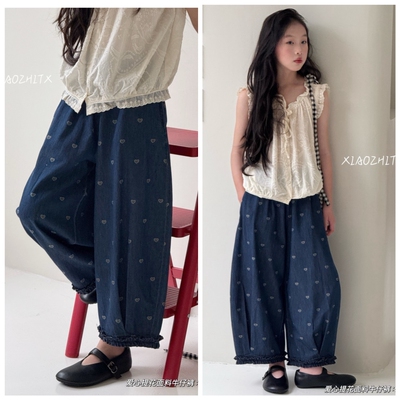 小智同学2026夏9171新款9172桃心花边九分裤中大小女童亲子