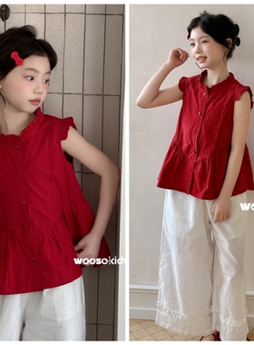 吾束2026夏33382新款无袖两件套装中大童女童可亲子