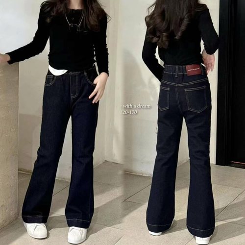 天依角正品秋15090(单)冬26065和26066(绒)牛仔喇叭裤中大童亲子