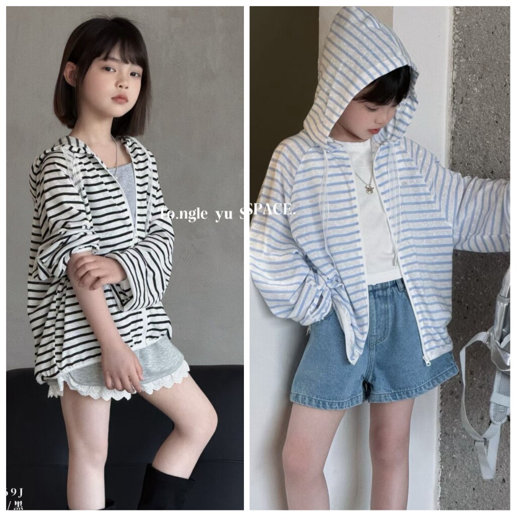 童乐鱼2026夏55069新款超薄条纹连帽防晒外套中大女童可亲子