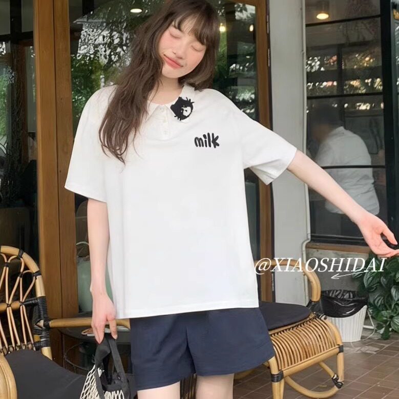 2026夏6970新款刺绣猫咪翻领POLO短袖T恤青少年女生可亲子
