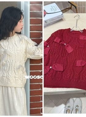 吾束2025冬新款95102蝴蝶结水钻毛衣中大童女童可亲子