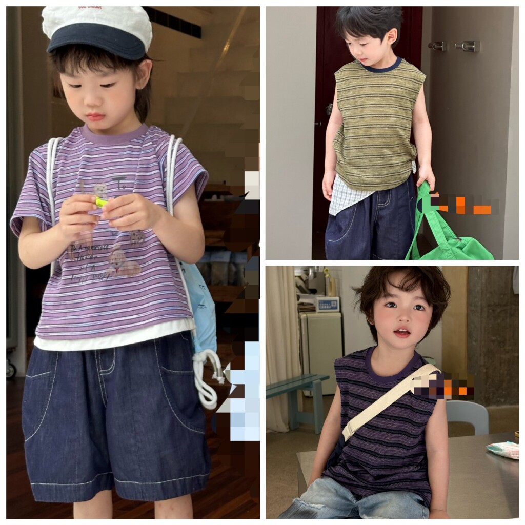 爱家2026夏3263新款3238条纹短袖1458牛仔短裤中小男女童中性