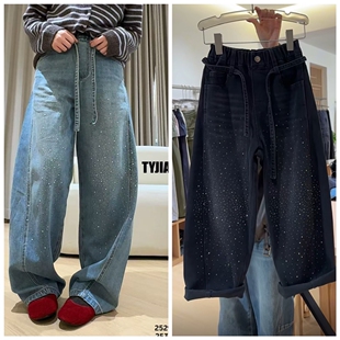 天依角2026春25297新款25361烫钻弯刀牛仔裤中大童女童