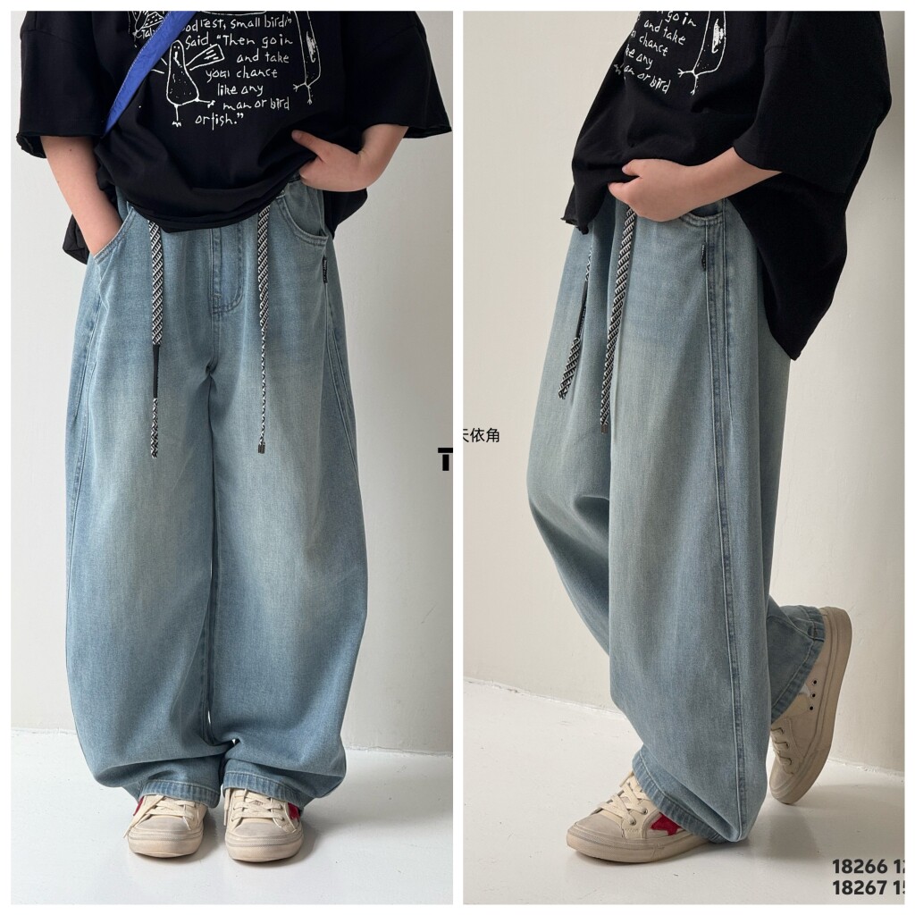 天依角2026春夏18266新款18267薄牛仔老爹裤中大男女童中性亲子