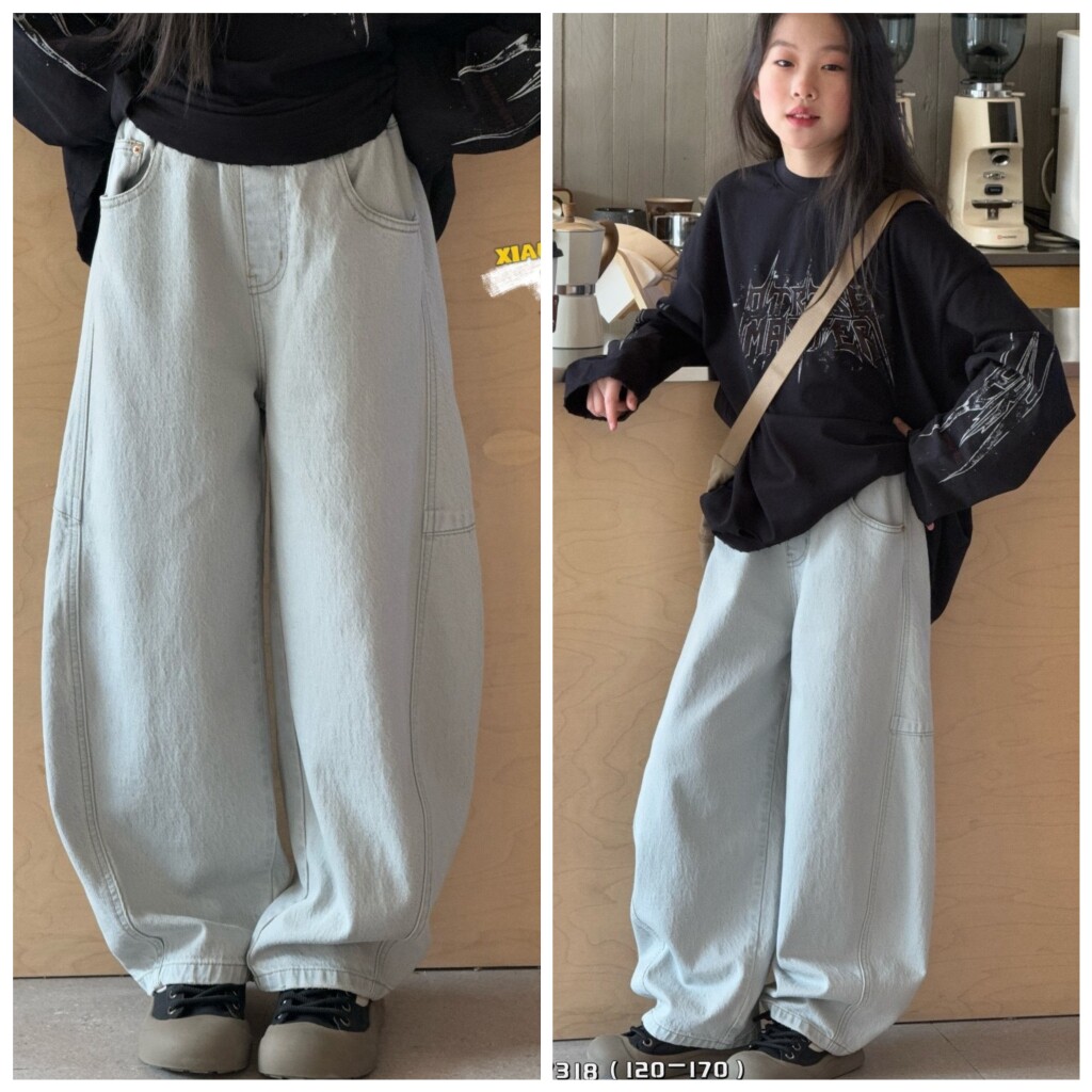 小智同学2026春新款7318弯刀牛仔裤中大童男女童中性可亲子