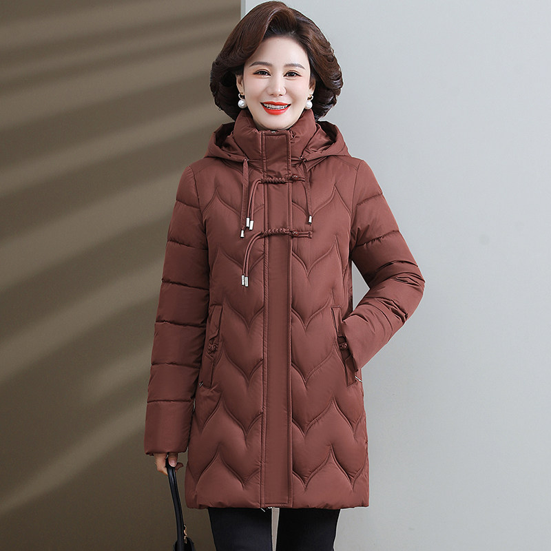 时尚妈妈冬装羽绒棉服女中长款棉衣中老年新款大码加厚棉袄外套