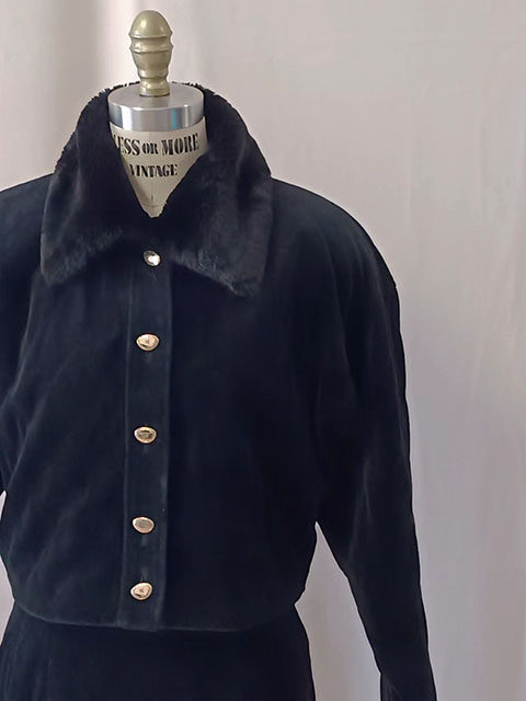 东京购入中古vintage绒面复古菱格纹加棉拼接保暖时尚外套套裙