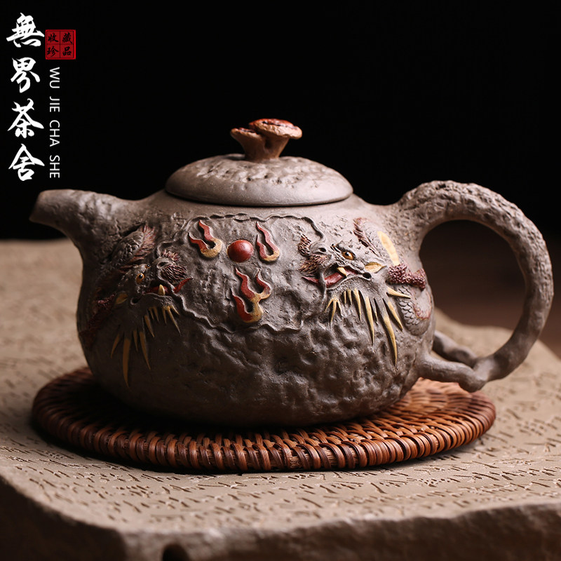 宜兴紫砂壶双龙戏珠供春壶仿生器花器纯手工名家徐海龙泡茶壶茶具