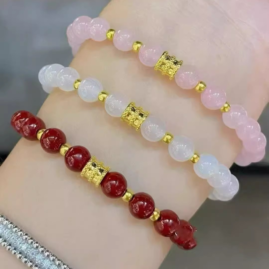 足金999黄金小蛮腰铜钱金珠手串手链女送女友老婆七夕情人节礼物