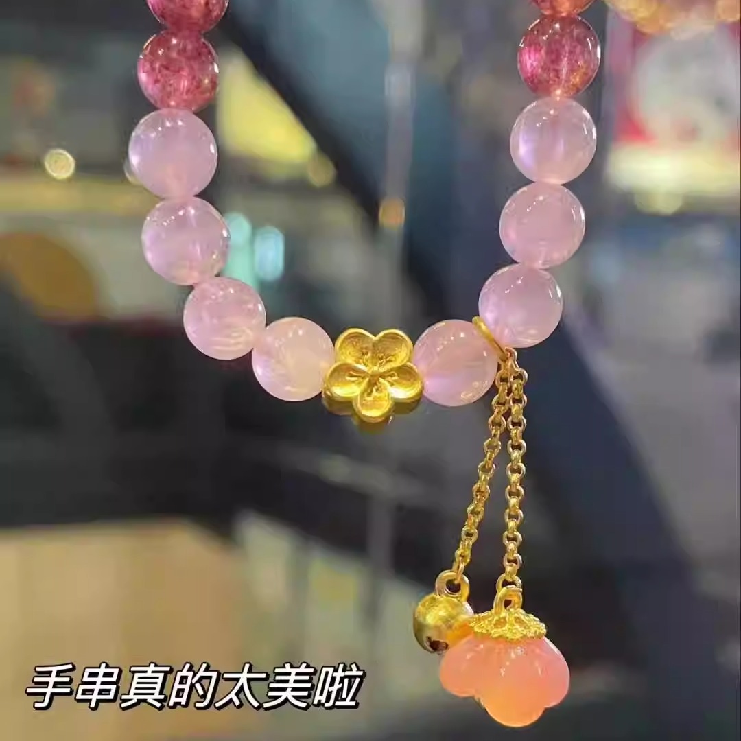 水贝足金999黄金大福樱花手串幸运招财编织转运珠手绳吉祥礼物