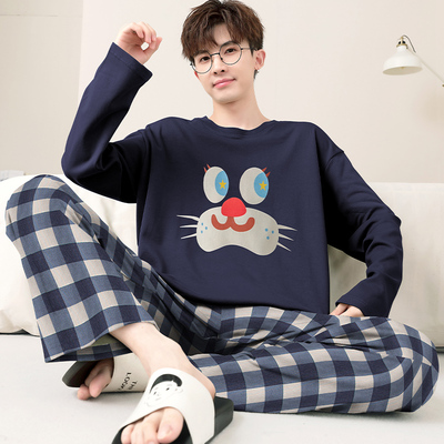 日本MUJIΕ睡衣男士纯棉长袖春秋季卡通薄款青少年男款加大码学生