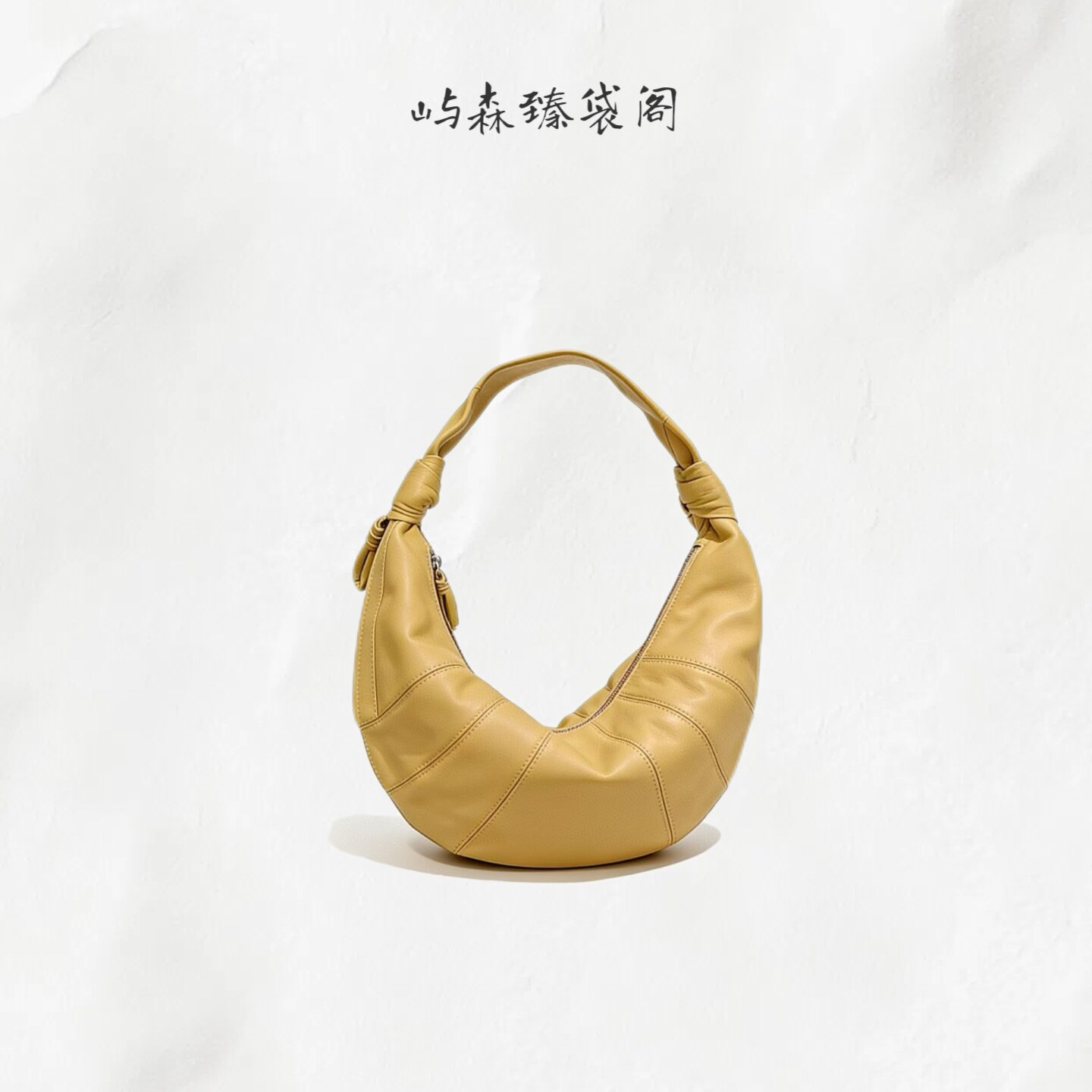 老钱风可颂包女包牛角包腋下包黄色半月包春季新款羊皮包