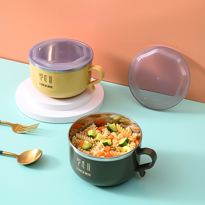 快乐鱼不锈钢带盖碗学生