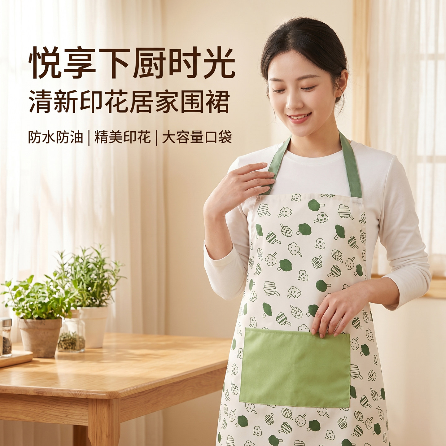 毛小妮卡扣背带围裙防水厨房做饭围裙夏天洗衣家务围裙工坊拦腰裙