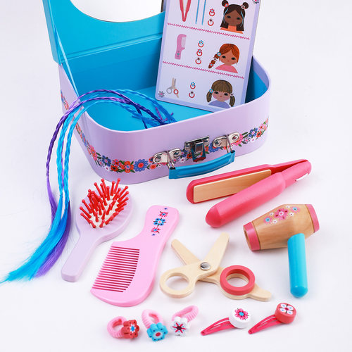 Djeco莉莉的美发套装过家家理发烫发儿童玩具仿真吹风机礼物女孩