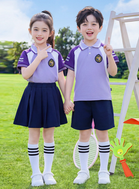 儿童校服夏季小学生班服幼儿园园服毕业照表演服运动风紫色