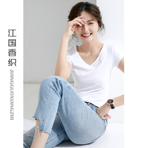白色t恤短袖简约不透纯白纯棉女