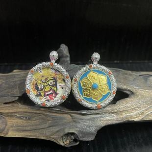 藏饰满钻2.0唐卡壳镶嵌天然南红 单面六字真言嘎乌盒吊坠藏式