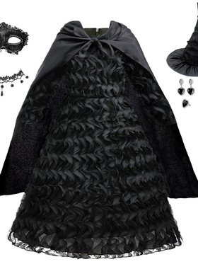 女童cos魔法坏女巫格琳达Glinda扮演服装送披肩万圣节演出服黑色