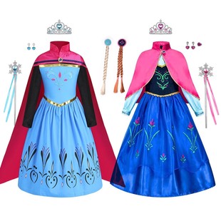 万圣节冰雪奇缘爱莎安娜公主裙anna女童长袖连衣裙披风表演服秋冬
