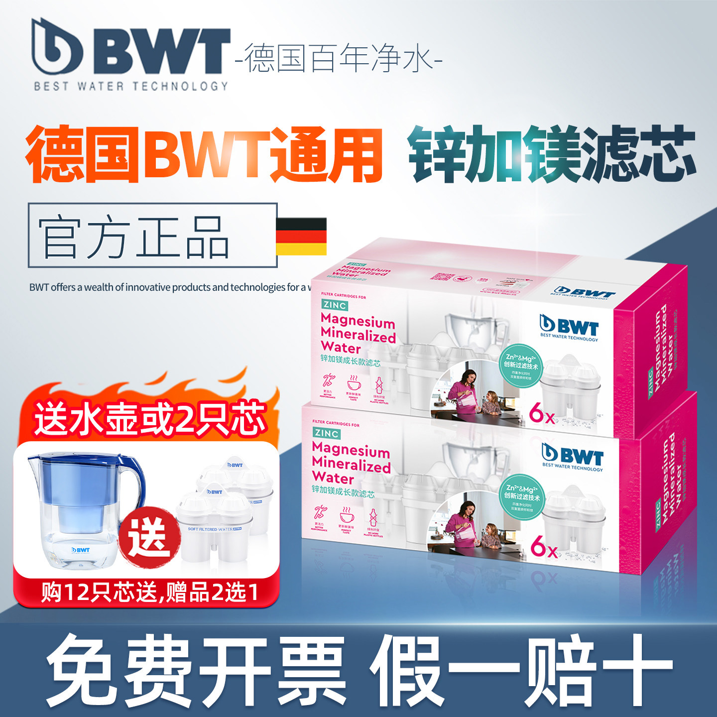 德国bwt滤芯滤水净水壶滤芯家用官方正品倍世锌加镁过滤净水滤芯