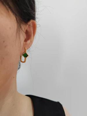 Purification Garcia个性设计镶白钻祖母绿耳饰厚金电镀