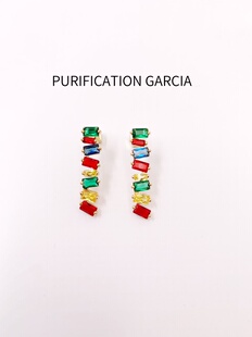 Purification Garcia个性时尚镶嵌彩钻一字耳针厚金电镀加保护