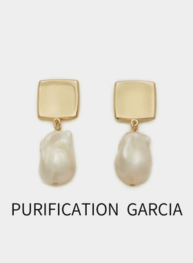 Purification Garcia轻奢时尚几何形金属垂吊巴洛克珍珠耳针厚金