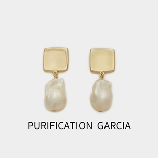 Purification Garcia轻奢时尚几何形金属垂吊巴洛克珍珠耳针厚金