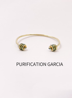 Purification Garcia小众轻奢个性时尚祖母绿皆头开口手镯厚金
