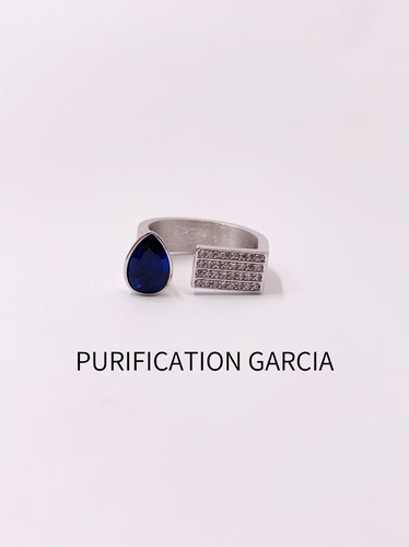 Purification Garcia小众轻奢复古金属拉丝镶嵌白蓝钻戒指厚电镀
