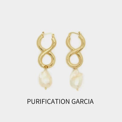 Purification Garcia小众轻奢八字垂吊巴洛克珍珠耳针厚金电镀