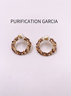 Purification Garcia轻奢时尚镶嵌锆石珍珠耳饰厚金电镀加保护