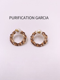 Purification Garcia轻奢时尚镶嵌锆石珍珠耳饰厚金电镀加保护