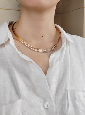 Carolina Herrera轻奢个性时尚镶锆石灵动项圈厚金电镀加保护